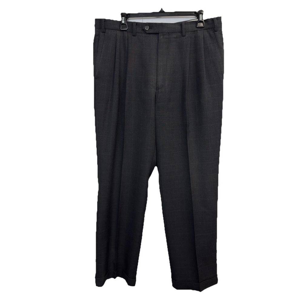 Lauren Ralph Lauren Pants Mens 36X30 Gray Windowpane Dress Slacks Pleated Cuffed